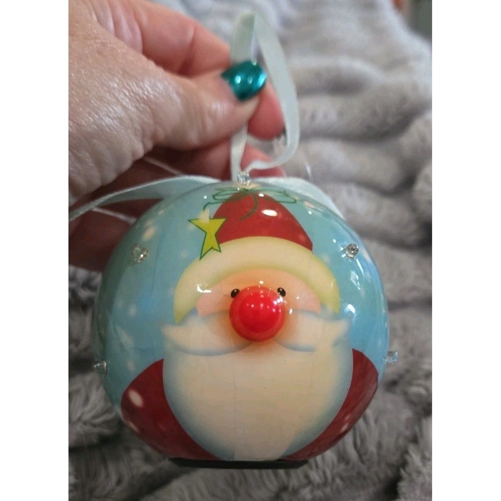 Holiday Cheer Light-Up Santa Claus Christmas Ornament Blue Snowflake LED 77626